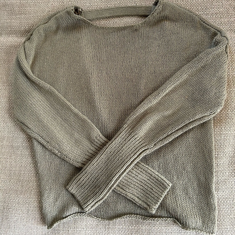 Francesca’s Muted Green Open Back Sweater